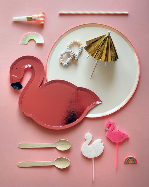 Assiettes Flamant rose x8