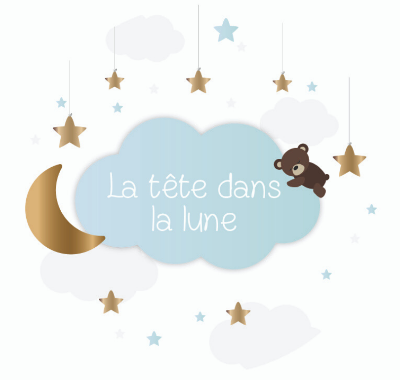 Déco de fête anniversaire baptême enfant bleu tête dans la lune