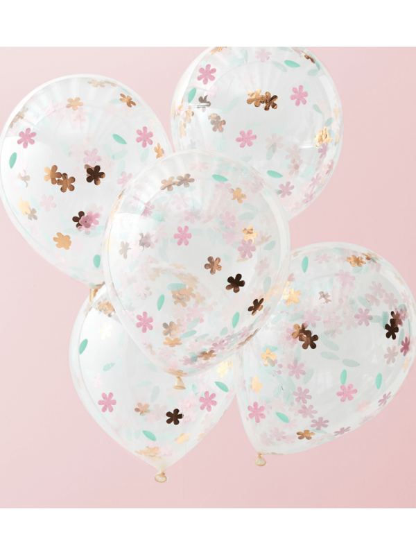 ballon confetti fleurs pastel et rose gold