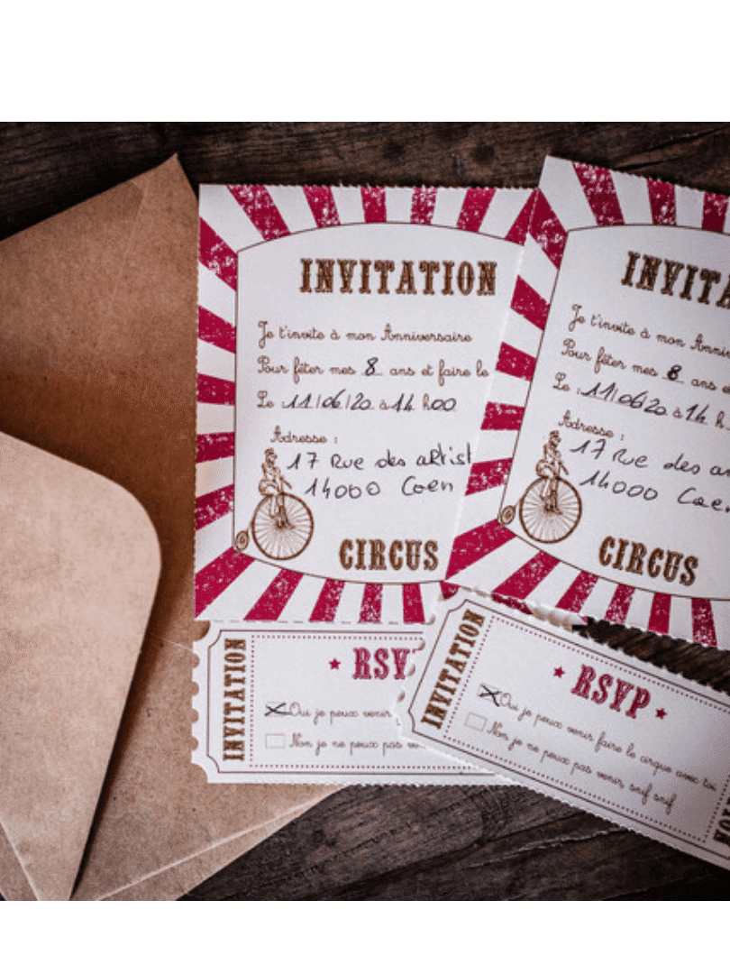 Carte invitation anniversaire, carton d'invitation, cirque fête,  faire-part, rouge -  France