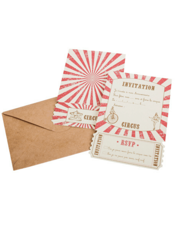 carte d'invitation cirque vintage anniversaire enfant