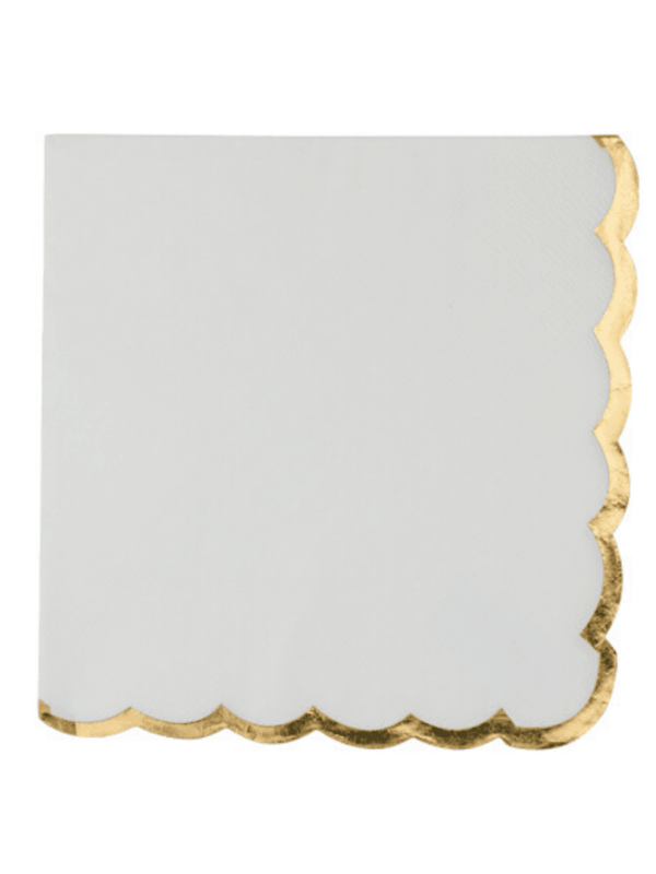 Serviettes blanc et liseré or décoration fête bapteme