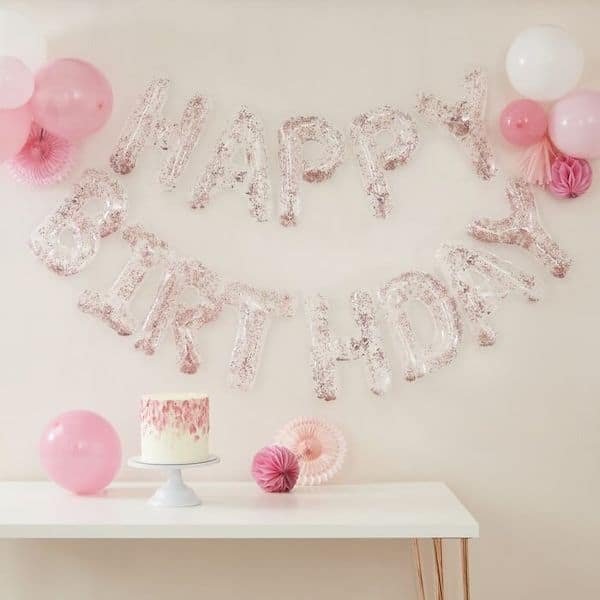 guirlande ballon happy birthday rose gold