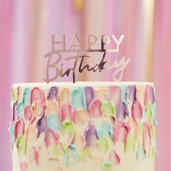 cake topper happy birthday joyeux anniversaire rose gold gateau décoration