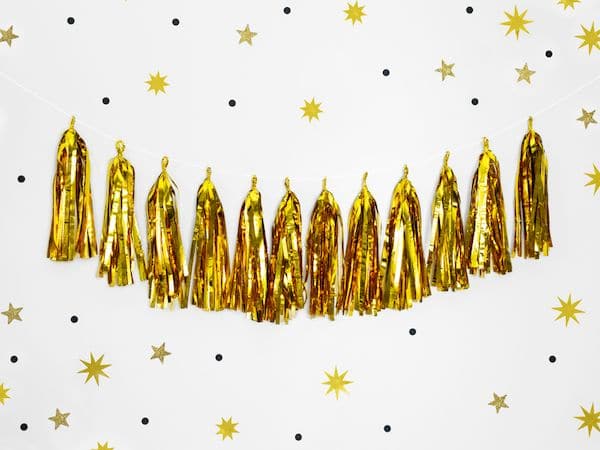 Guirlande de pompons gold décoration de fête doré