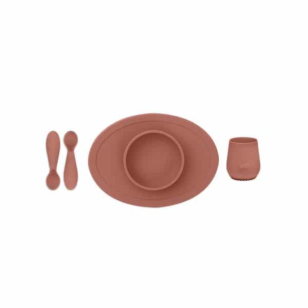 coffret repas ezpz terre de sienne 1er repas silicone bol couvert gobelet