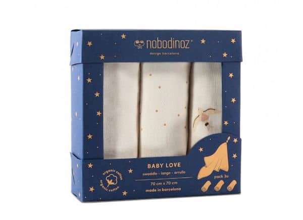 Lot de 3 langes Baby Love Haiku Birds - Nobodinoz cadeau de naissance tendance