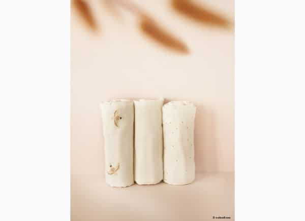 Lot de 3 langes Baby Love Haiku Birds - Nobodinoz cadeau de naissance tendance