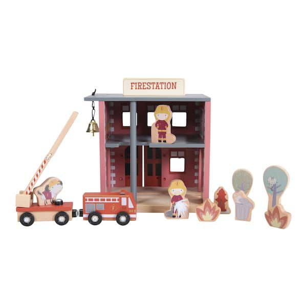 circuit train en bois caserne des pompiers certifié fc cadeau enfant anniversaire little dutch