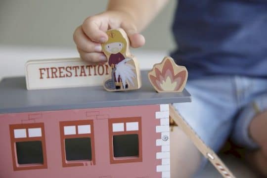 circuit train en bois caserne des pompiers certifié fc cadeau enfant anniversaire little dutch