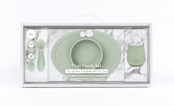 Coffret premier repas Silicone Vert Amande - EZPZ idée cadeau bébé utile