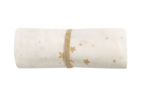 Lange butterfly 100x120 - Gold Stella White - Nobodinoz grand lange idée cadeau de naissance tendance coton bio