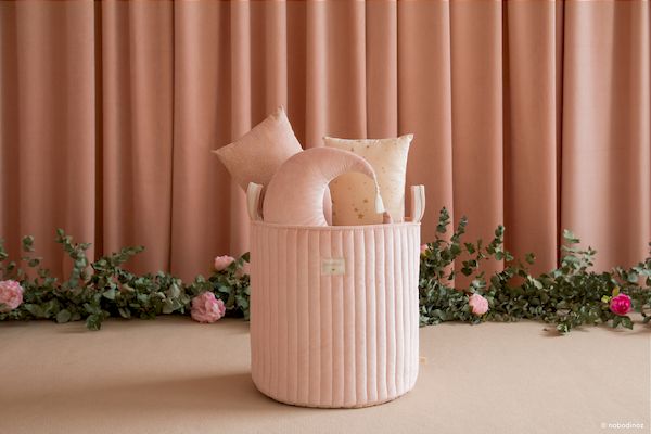 Sac à Jouets Savanna en velours - Bloom Pink - Nobodinoz sac à linge / Jouets velours rose