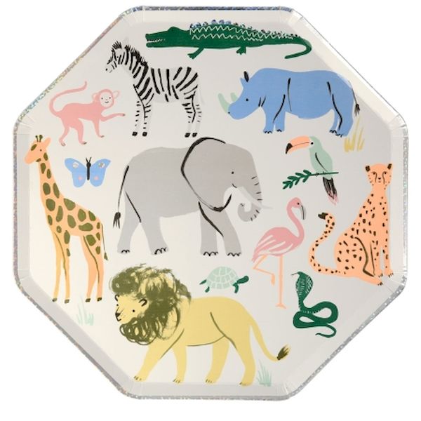 Grandes assiettes Animaux Safari x8 - Meri Meri Anniversaire jungle safari