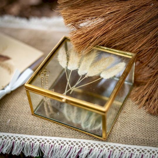 boite fleur séchées verre et or bohème champêtre vintage décoration de table
