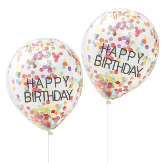 Ballon Happy Birthday confettis multicolores x 5 - Ginger Ray décoration anniversaire