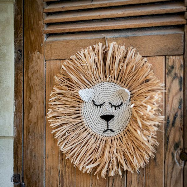 Décoration murale tête de Lion Raphia - 45 cm