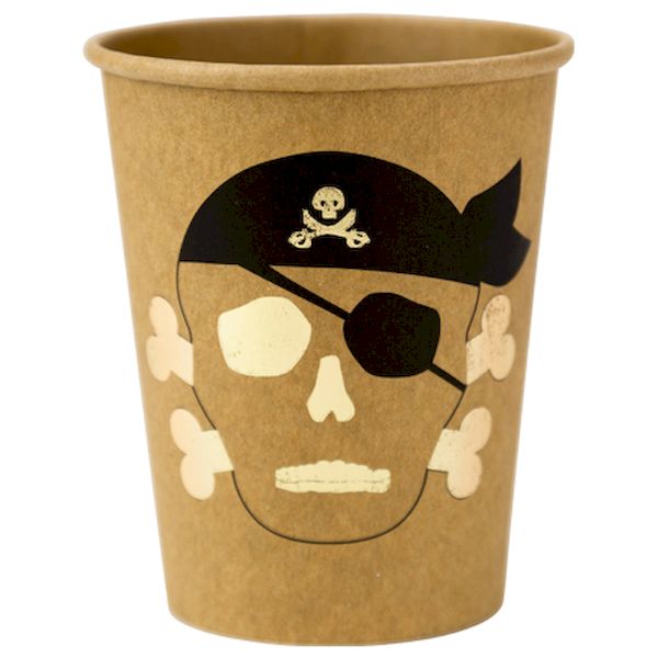 Gobelets Pirate kraft noir et or x8 - 25 cl