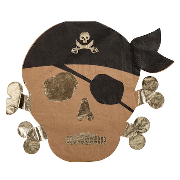 Serviettes Pirate kraft noir et or x16 - 33 cm