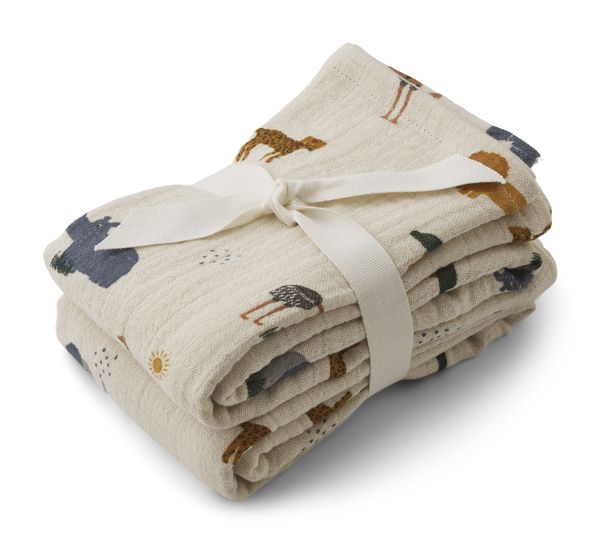 Lot de 2 langes Lewis en mousseline de Coton bio - Safari sandy mix - Liewood