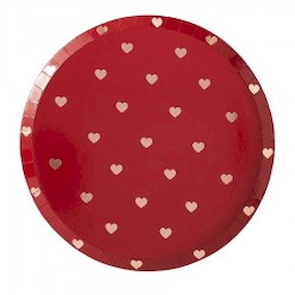 Assiette rouge métallique Coeurs rose gold x 8 - Ginger Ray