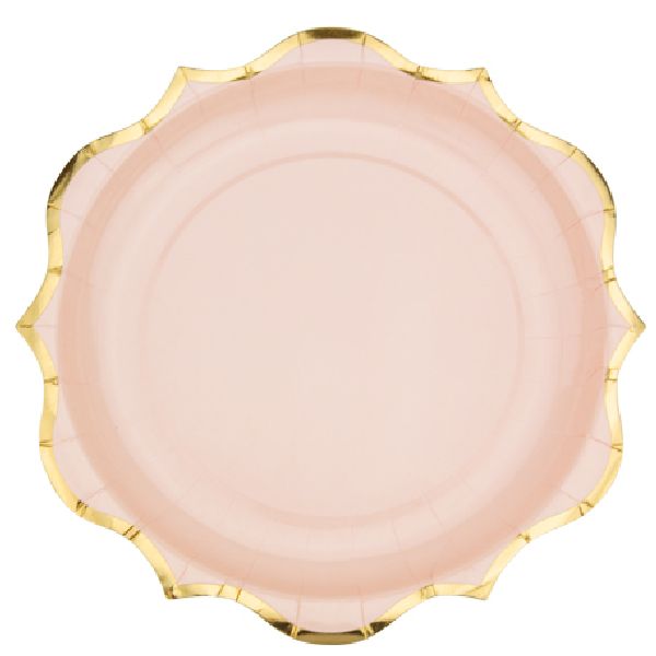Assiettes rose poudré et liseré or x8 - 23 cm