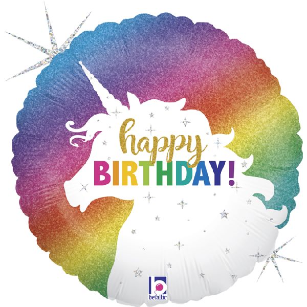 Ballon Glitter Licorne "Happy Birthday" 46 cm - Grabo