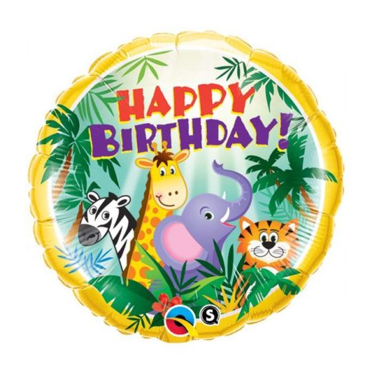 Ballon Jungle Friends "Happy Birthday" 46 cm - Qualatex