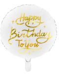 Ballon Happy Birthday To You - Blanc et doré - 35 cm