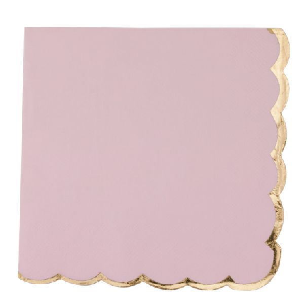 Serviettes rose poudré liseré or x16 - 33 cm