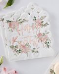 Serviettes Fleuries rose gold " Happy Birthday" - Ginger Ray
