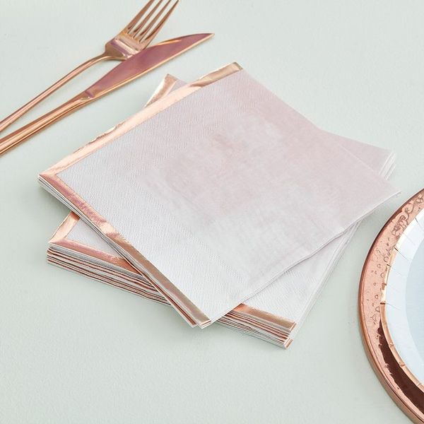 Serviettes aquarelle pastel & Rose gold x16 - Ginger Ray