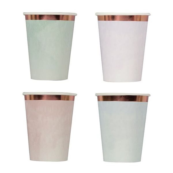 Gobelets aquarelle pastel & Rose gold x8 - Ginger Ray