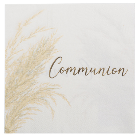 Serviettes Communion Pampa blanc et doré x16