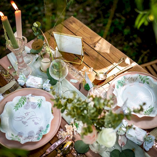 Assiettes La vie est belle Botaniques rose gold x8