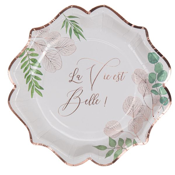Assiettes La vie est belle Botaniques rose gold x8