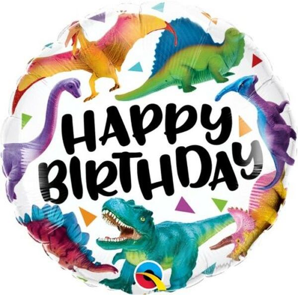 Ballon "Happy Birthday" Dinosaures colorés 46 cm - Qualatex
