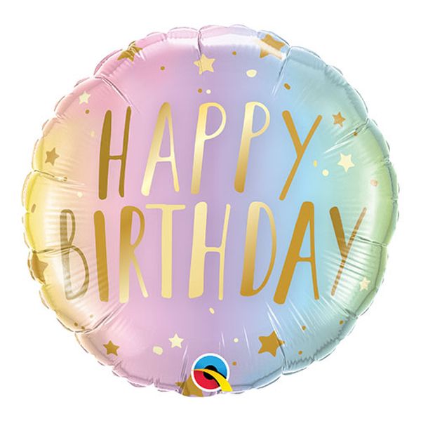 Ballon Pastel et étoiles dorées "Happy birthday" 46 cm - Qualatex