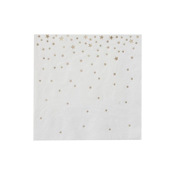 Serviettes cocktail blanc étoiles or x20 - Ginger Ray