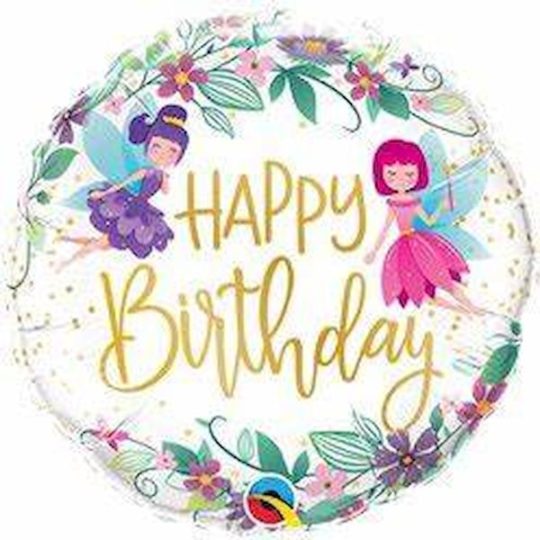 Ballon Fée et fleurs sauvages "Happy Birthday" 46 cm Qualatex déco fête anniversaire fille