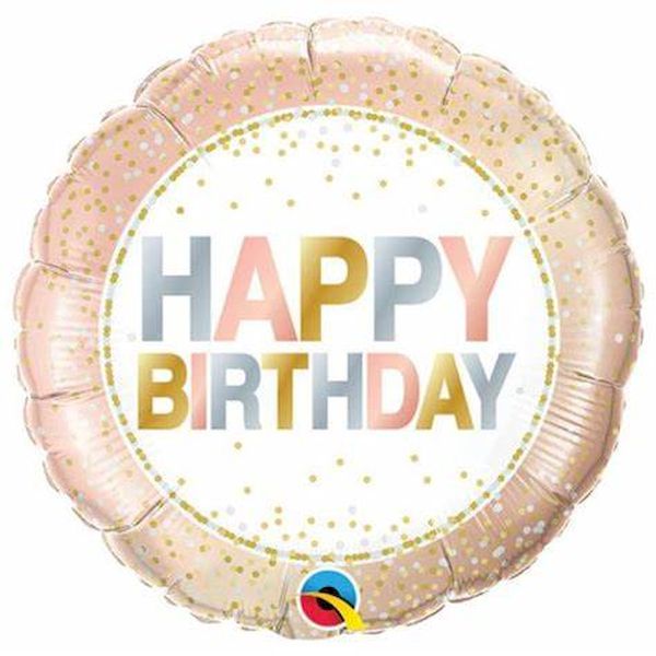 Ballon Rose à pois métalliques "Happy Birthday" 46 cm Qualatex déco fête anniversaire enfant