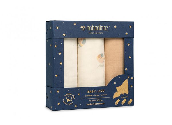 Lot de 3 langes Baby Love Blossom Nobodinoz cadeau de naissance enfant tendance