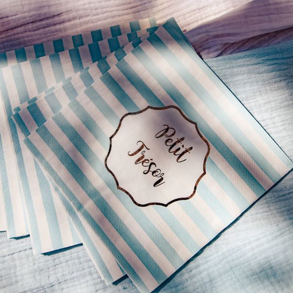 Serviettes "Petit Trésor" bleu et blanc
