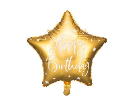 Ballon "happy birthday" étoile doré