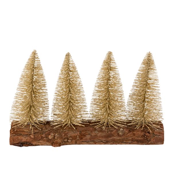 4 Sapins sur Rondin de bois paillettes champagne - 20 x12cm - Artyfêtes
