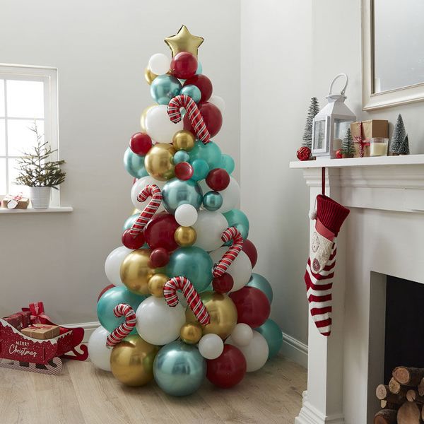 Arbre de Noël en ballons Rouge Vert et Or Ginger Ray décoration fête de noël