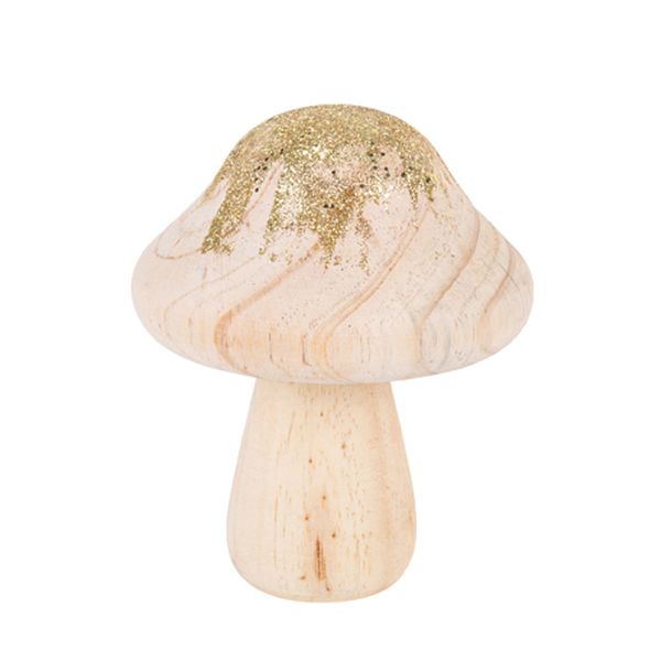Champignon bois paillettes or - 12x9cm - Artyfêtes