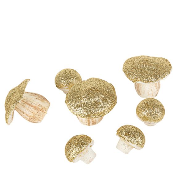 Champignons en mousse paillettes or x7 - De 3,5 à 6,5 cm - Artyfêtes décoration de table noël
