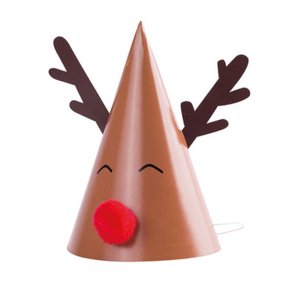 Chapeaux Rudolph nez pompon rouge x8 - 11x17cm - Artyfêtes décoration noël déguisement