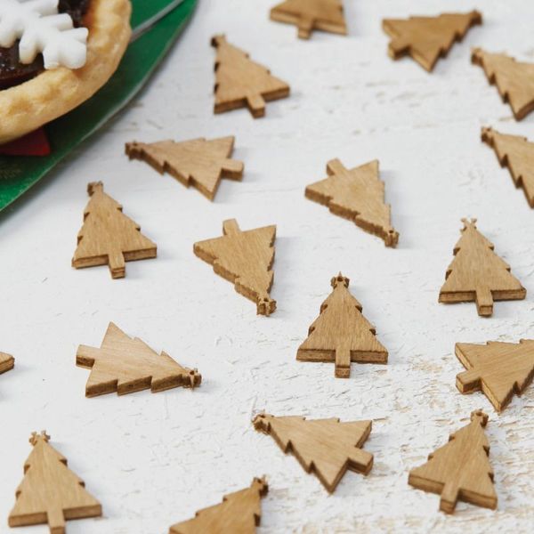 10 Confettis Joyeux Noël bois naturel et pailletés or - Le marché de Noël -  Creavea